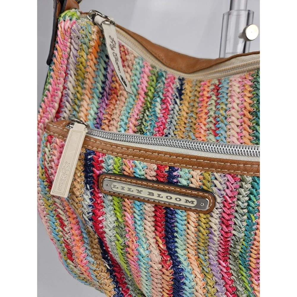 Lily‎ Bloom Multicolor Woven Hobo Crossbody Shoulder Bag Eco Fabric Zip Top